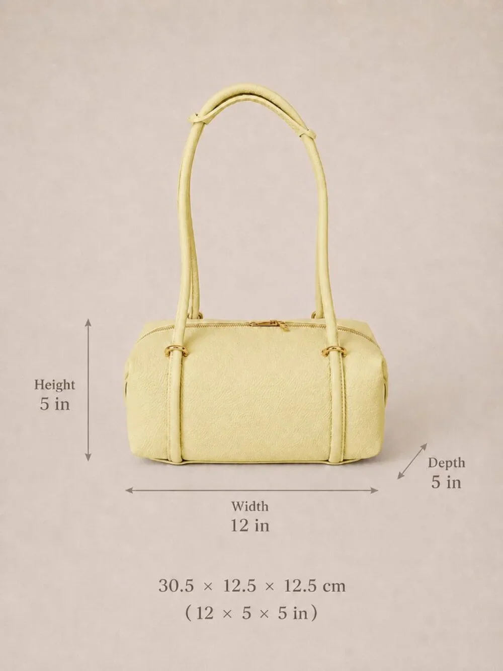 Italian Leather Barrel Bag, Butter Yellow East-West Shoulder Purse